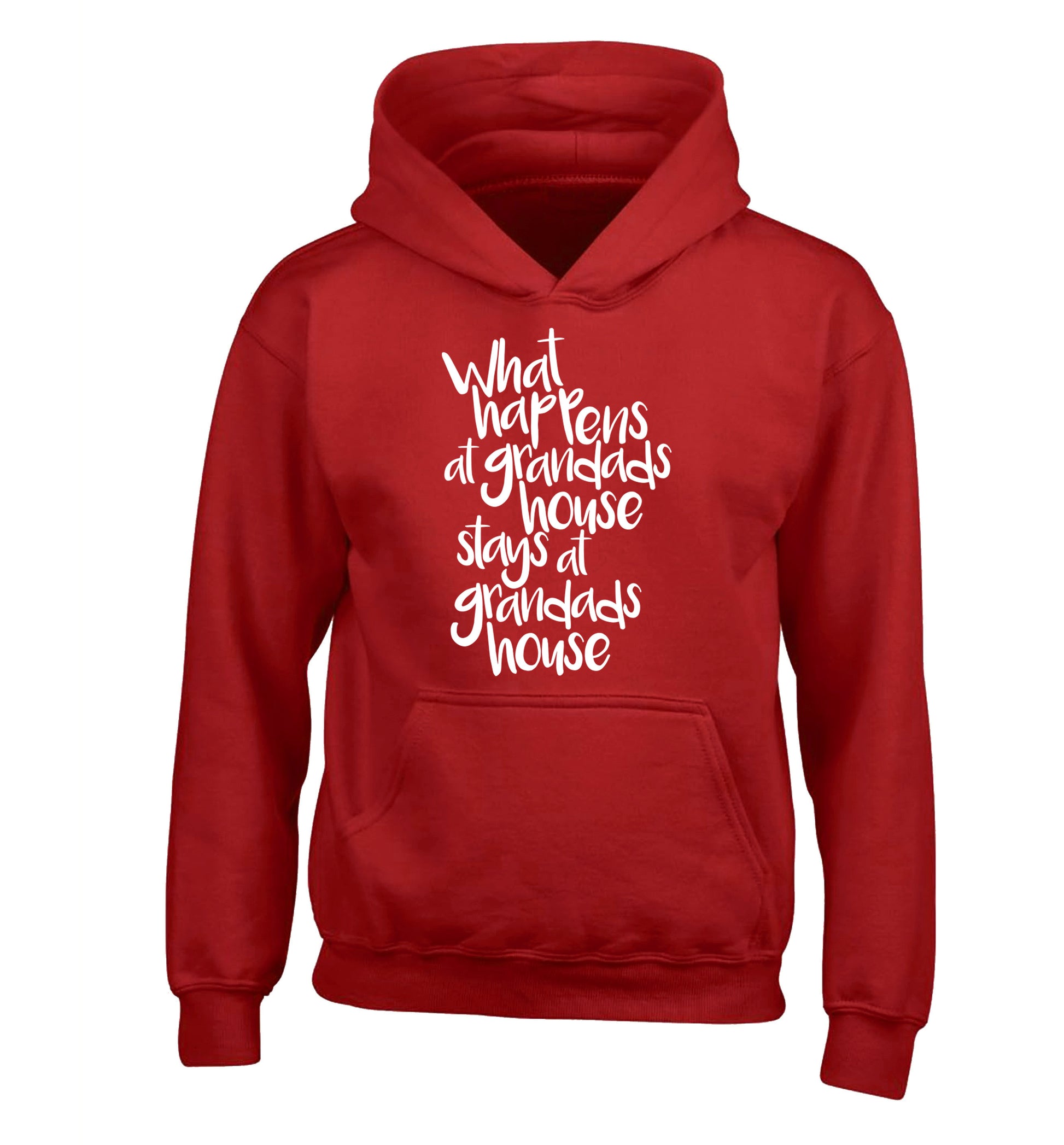 What happens at grandads house stays at grandads house children's red hoodie 12-14 Years