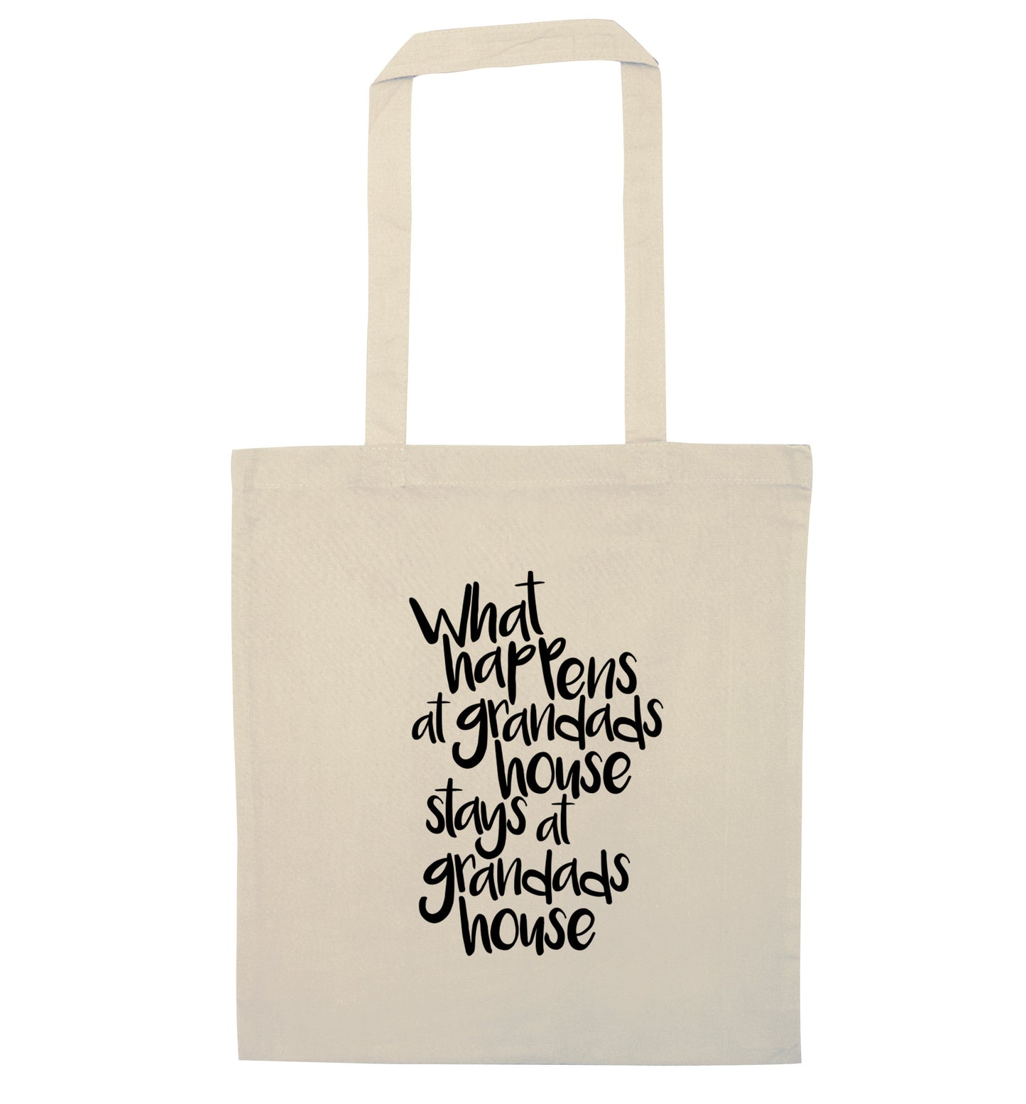 What happens at grandads house stays at grandads house natural tote bag