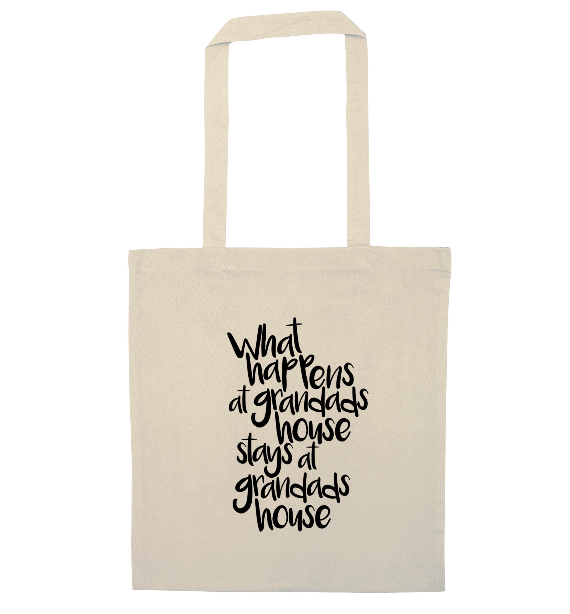 What happens at grandads house stays at grandads house natural tote bag