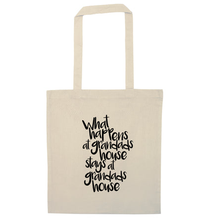 What happens at grandads house stays at grandads house natural tote bag