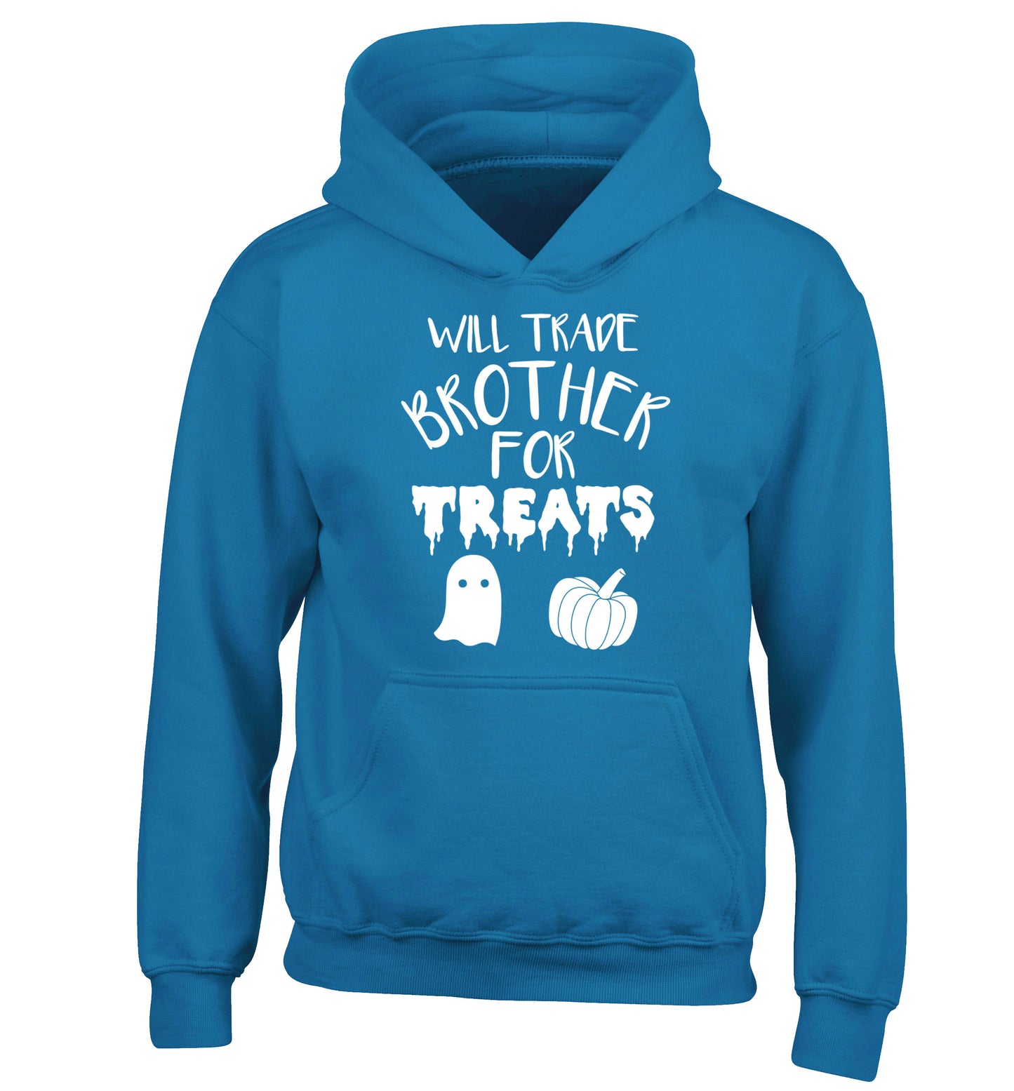 Will trade brother for treats children's blue hoodie 12-14 Years