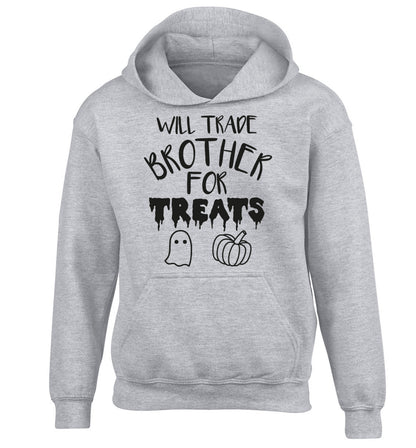 Will trade brother for treats children's grey hoodie 12-14 Years