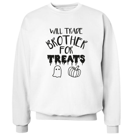 Will trade brother for treats Adult's unisex white Sweater 2XL