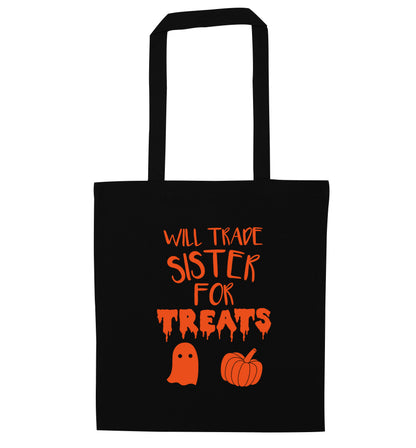 Will trade sister for treats black tote bag