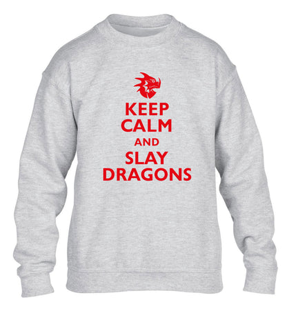 Keep calm and slay dragons children's grey sweater 12-14 Years