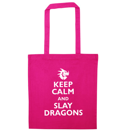 Keep calm and slay dragons pink tote bag