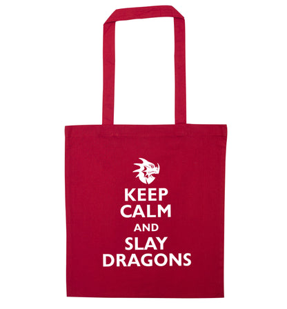 Keep calm and slay dragons red tote bag