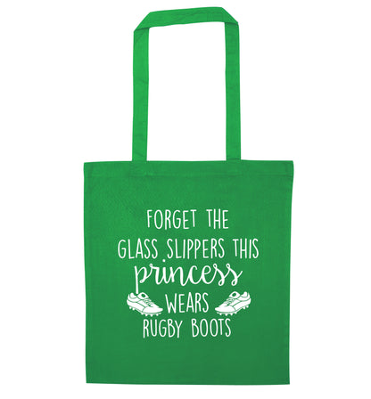 Forget the glass slippers this princess wears rugby boots green tote bag
