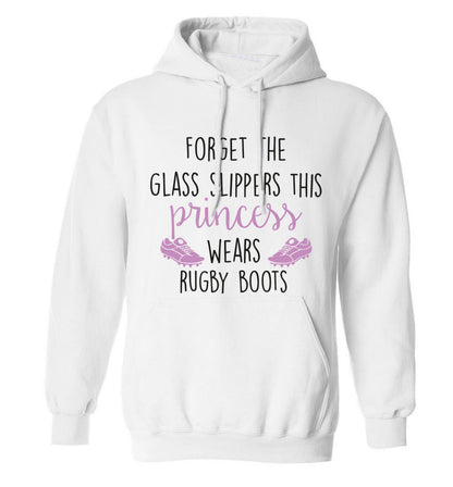Forget the glass slippers this princess wears rugby boots adults unisex white hoodie 2XL