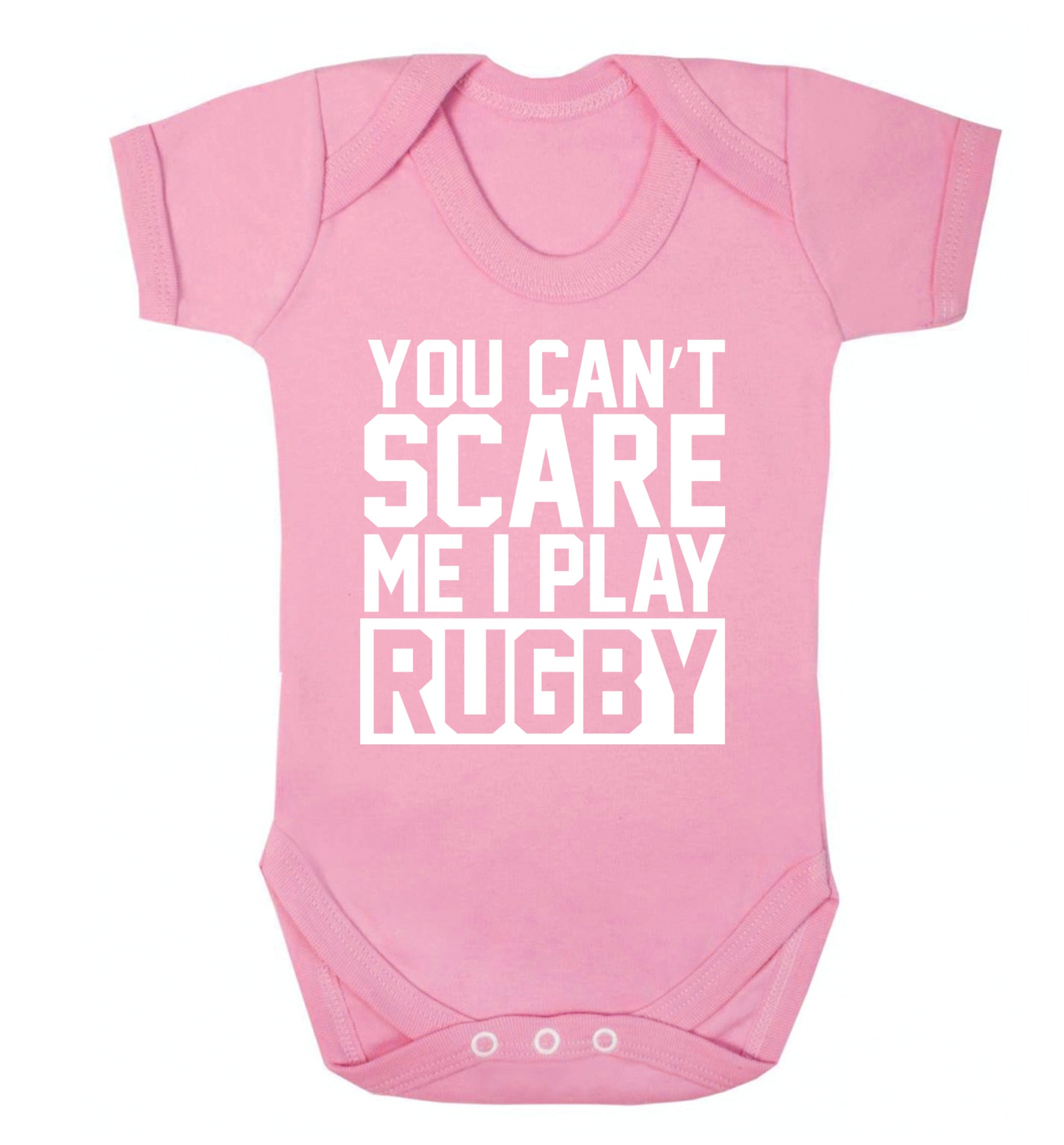 You can't scare me I play rugby Baby Vest pale pink 18-24 months