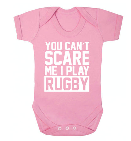 You can't scare me I play rugby Baby Vest pale pink 18-24 months