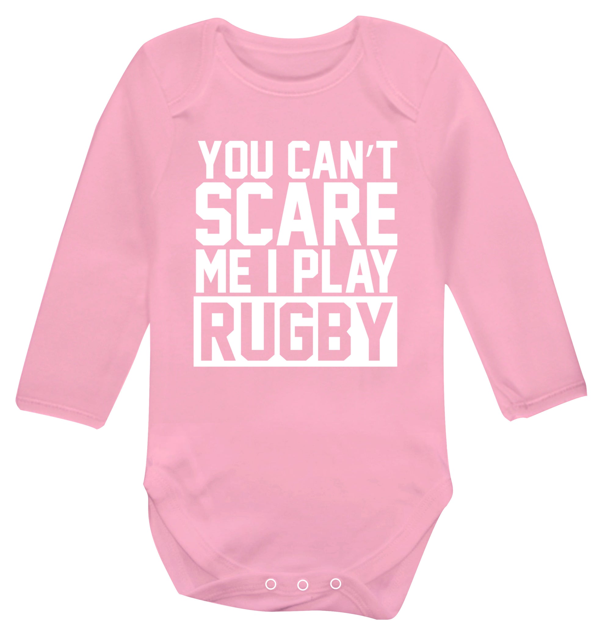 You can't scare me I play rugby Baby Vest long sleeved pale pink 6-12 months