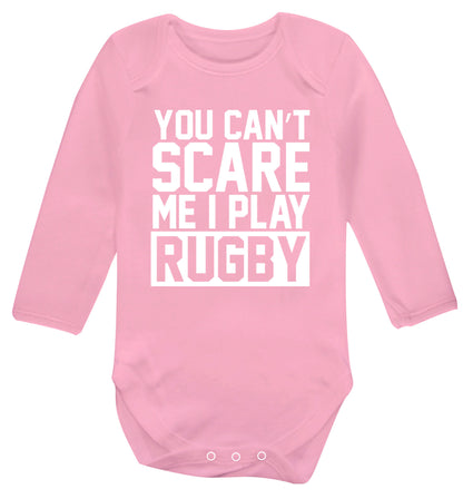 You can't scare me I play rugby Baby Vest long sleeved pale pink 6-12 months