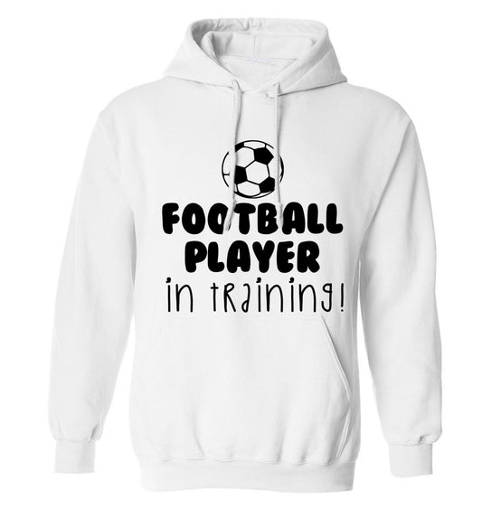 Football player in training adults unisex white hoodie 2XL