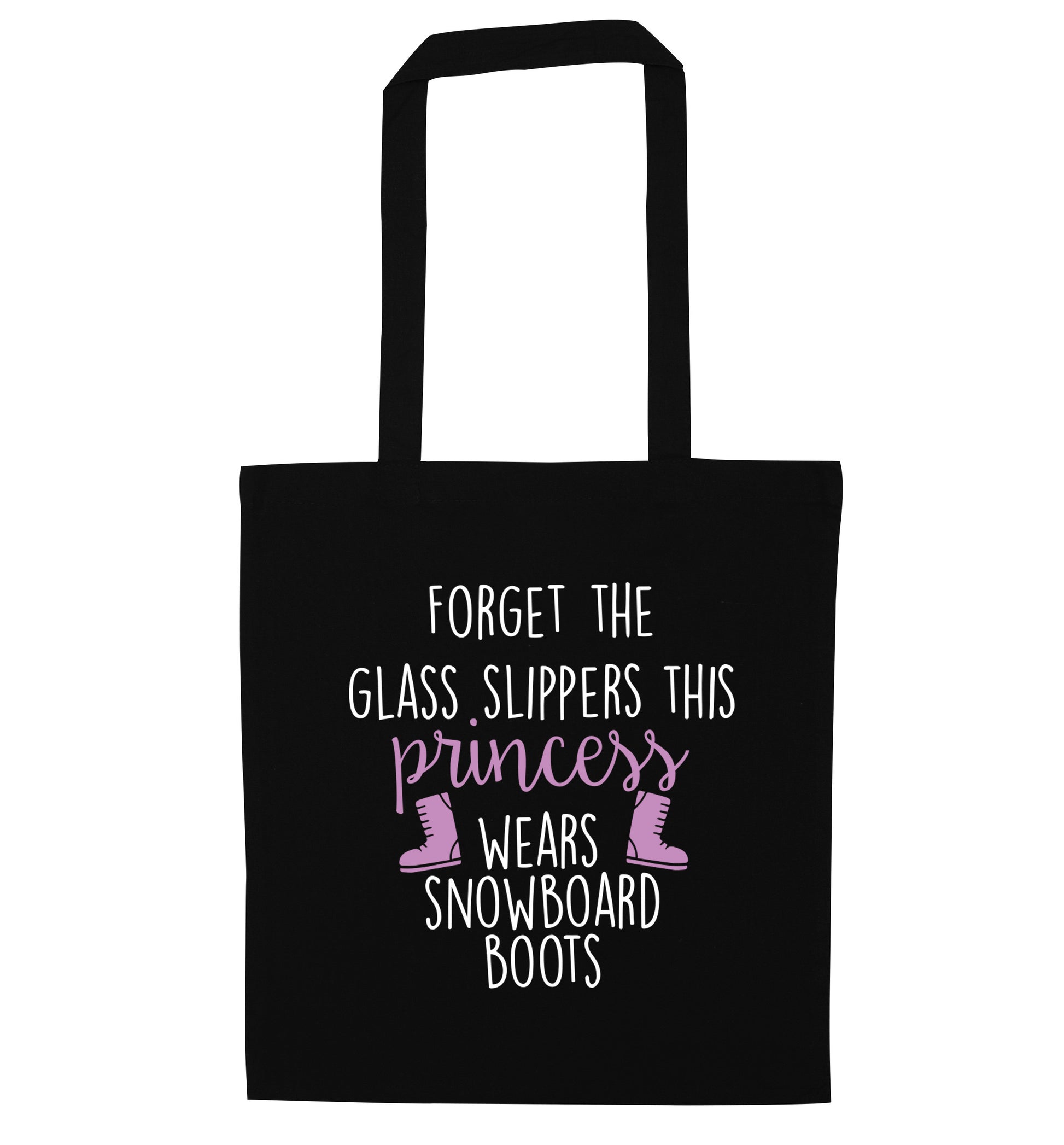 Forget the glass slippers this princess wears snowboard boots black tote bag