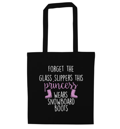 Forget the glass slippers this princess wears snowboard boots black tote bag