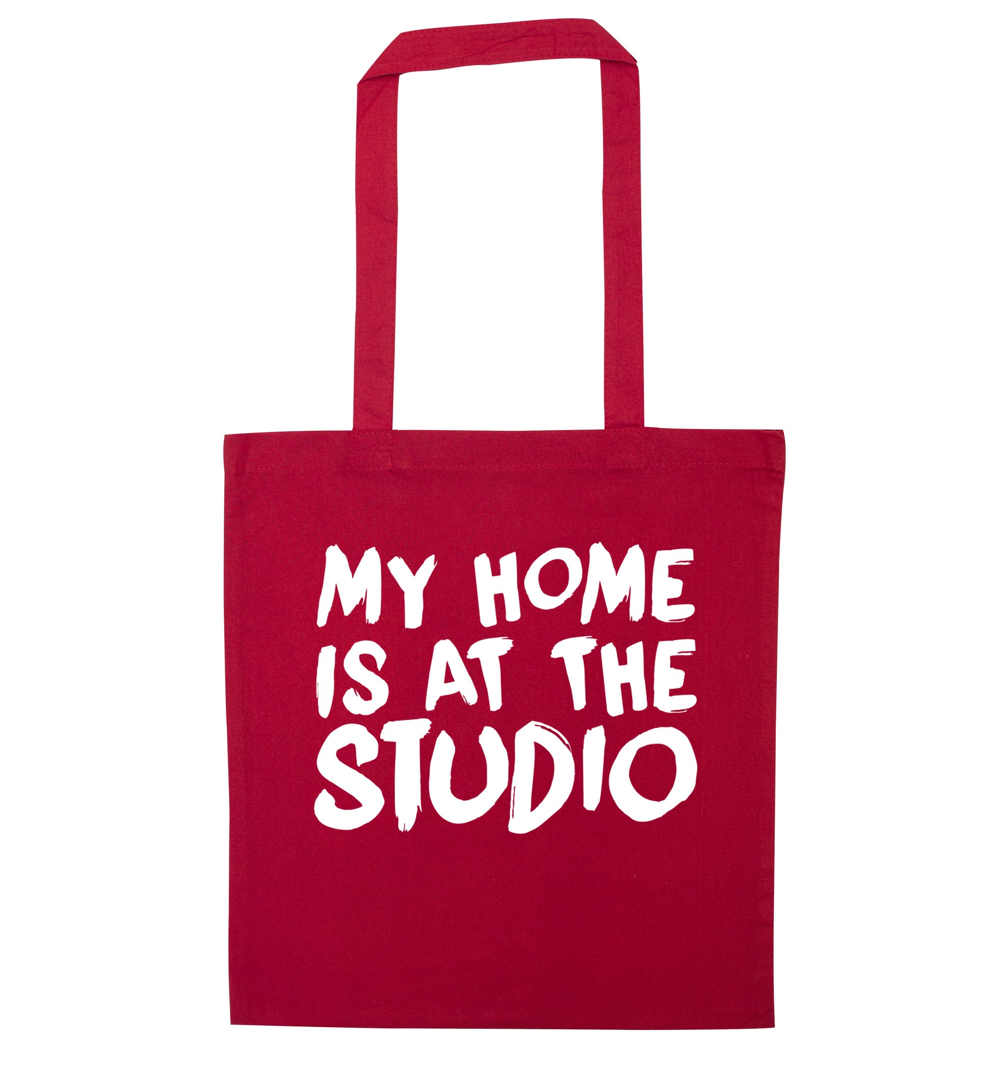 My home is at the studio red tote bag