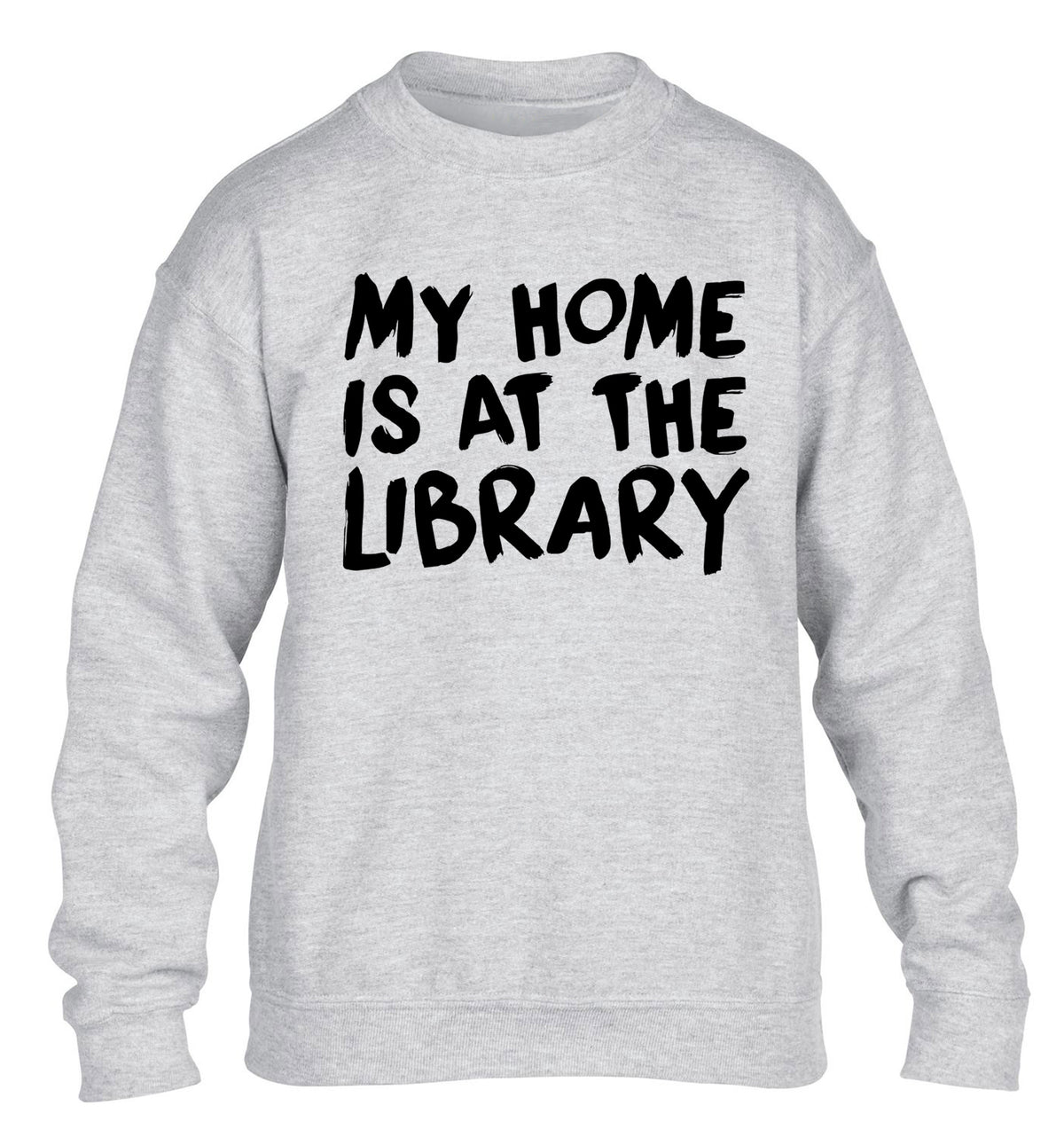 My home is at the library children's grey sweater 12-14 Years