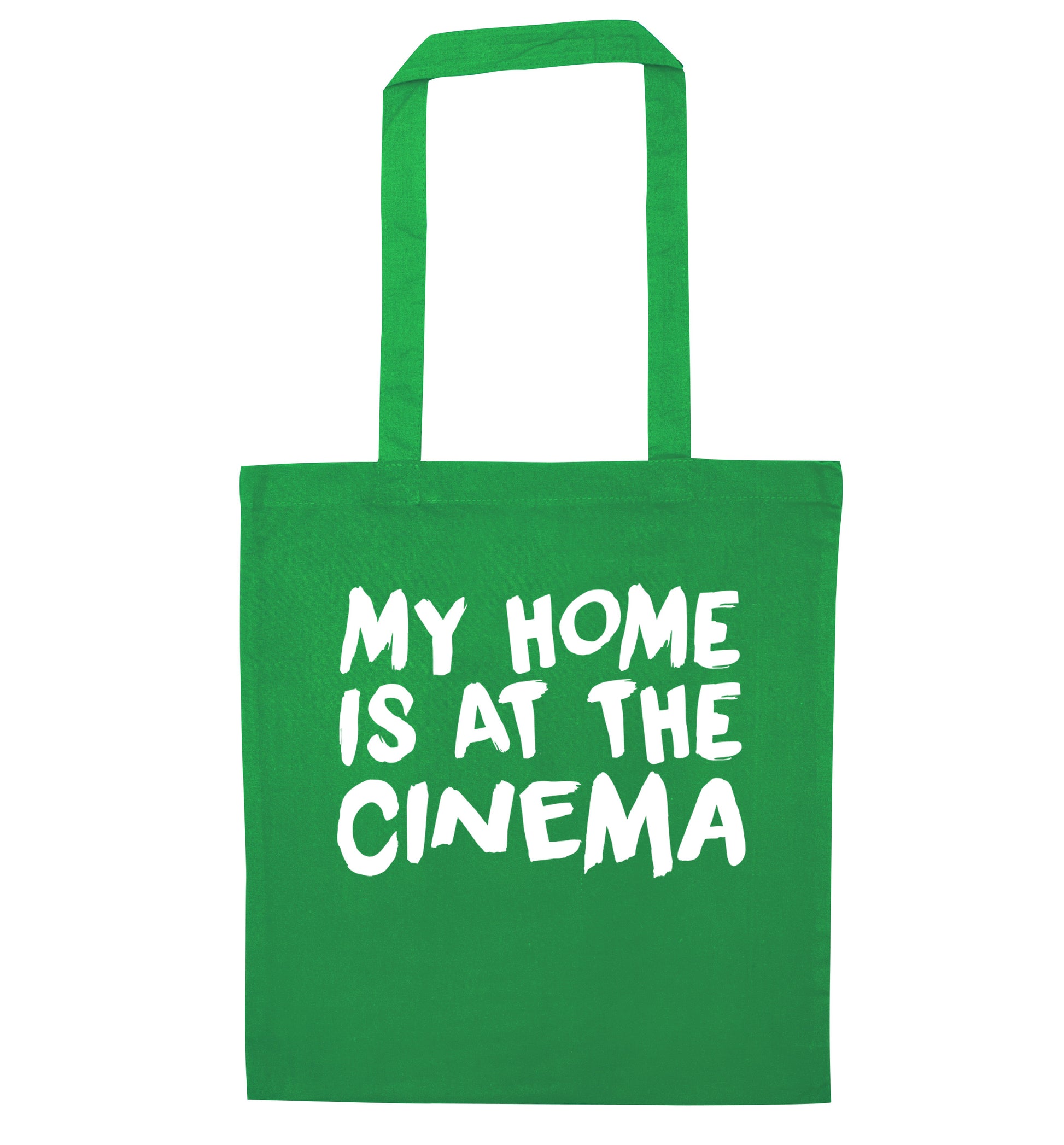 My home is at the cinema green tote bag