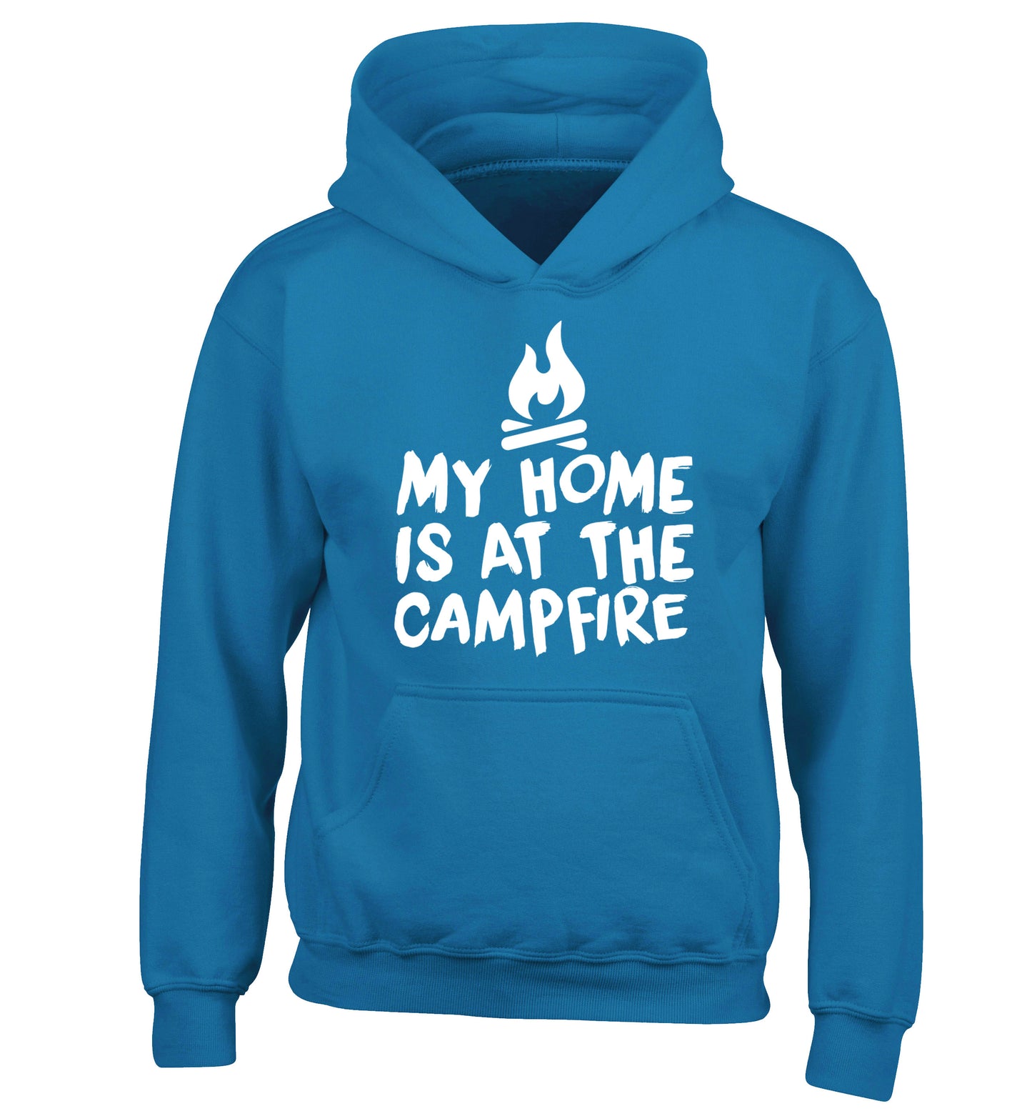 My home is at the campfire children's blue hoodie 12-14 Years