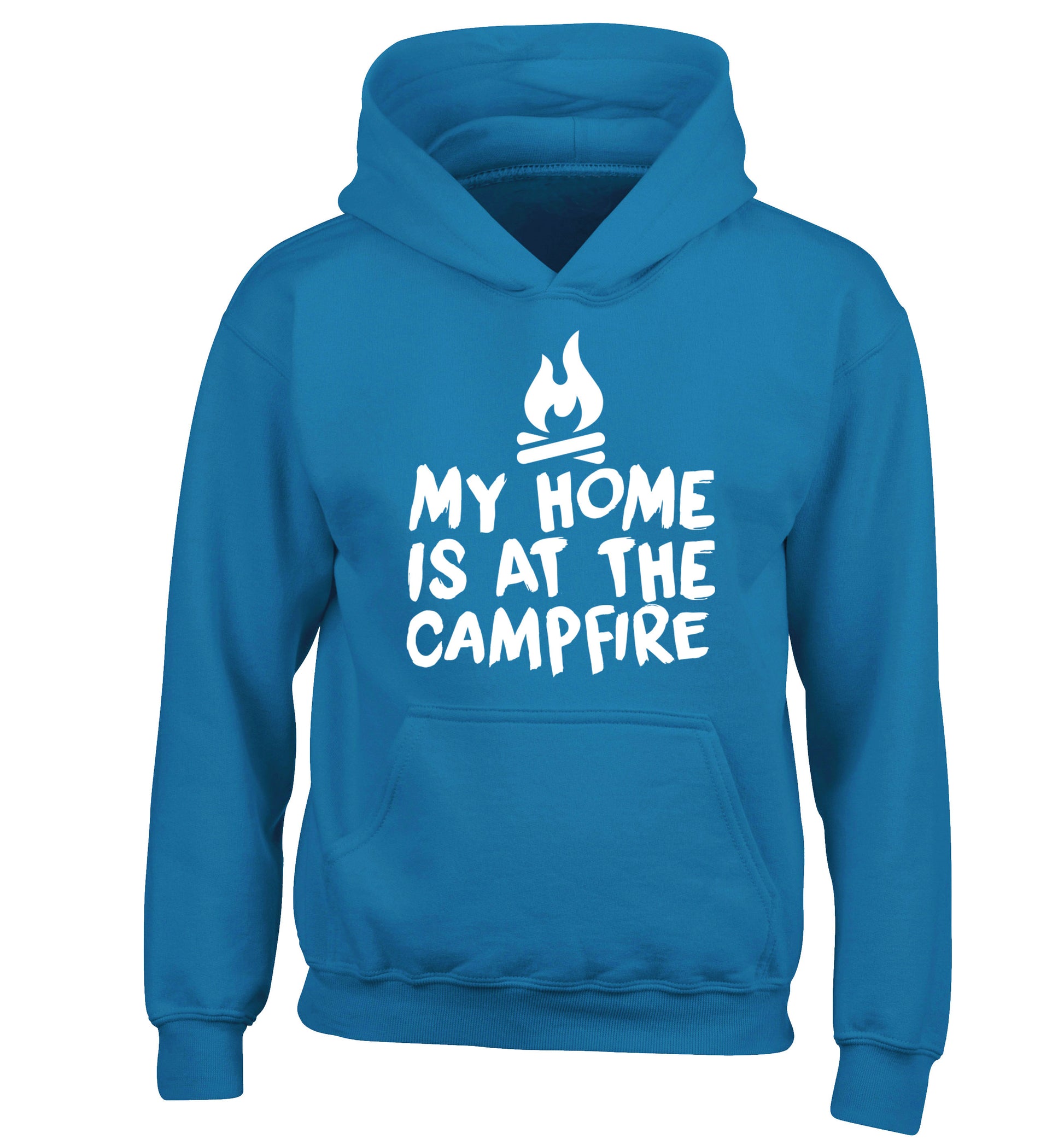 My home is at the campfire children's blue hoodie 12-14 Years