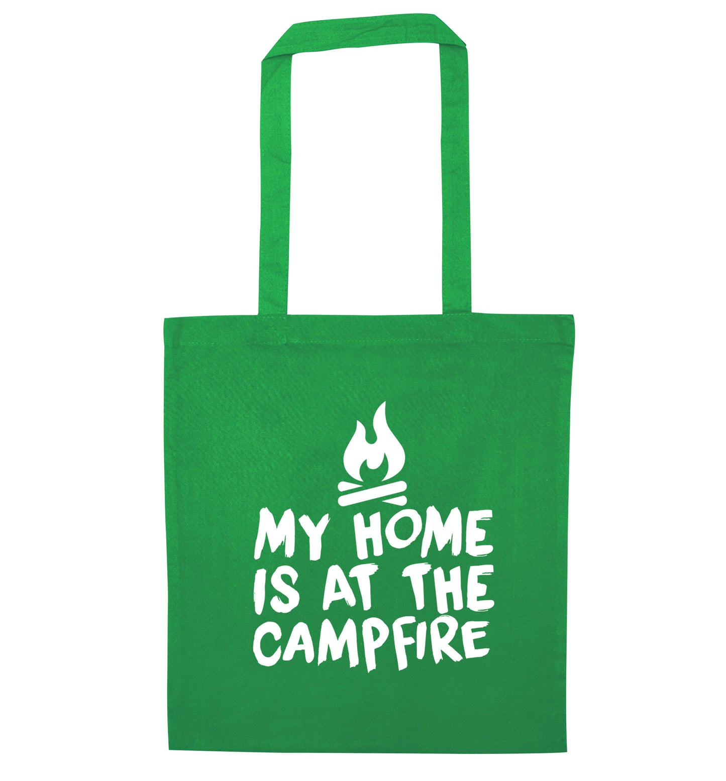 My home is at the campfire green tote bag