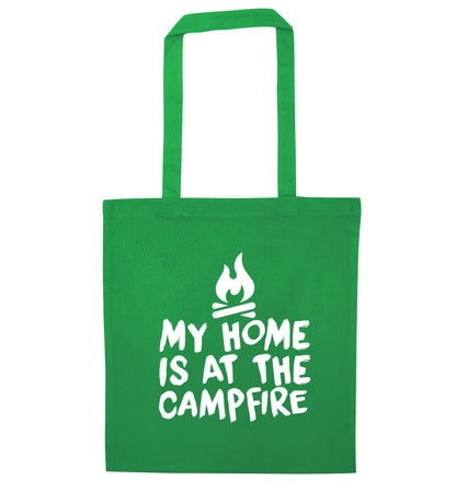 My home is at the campfire green tote bag