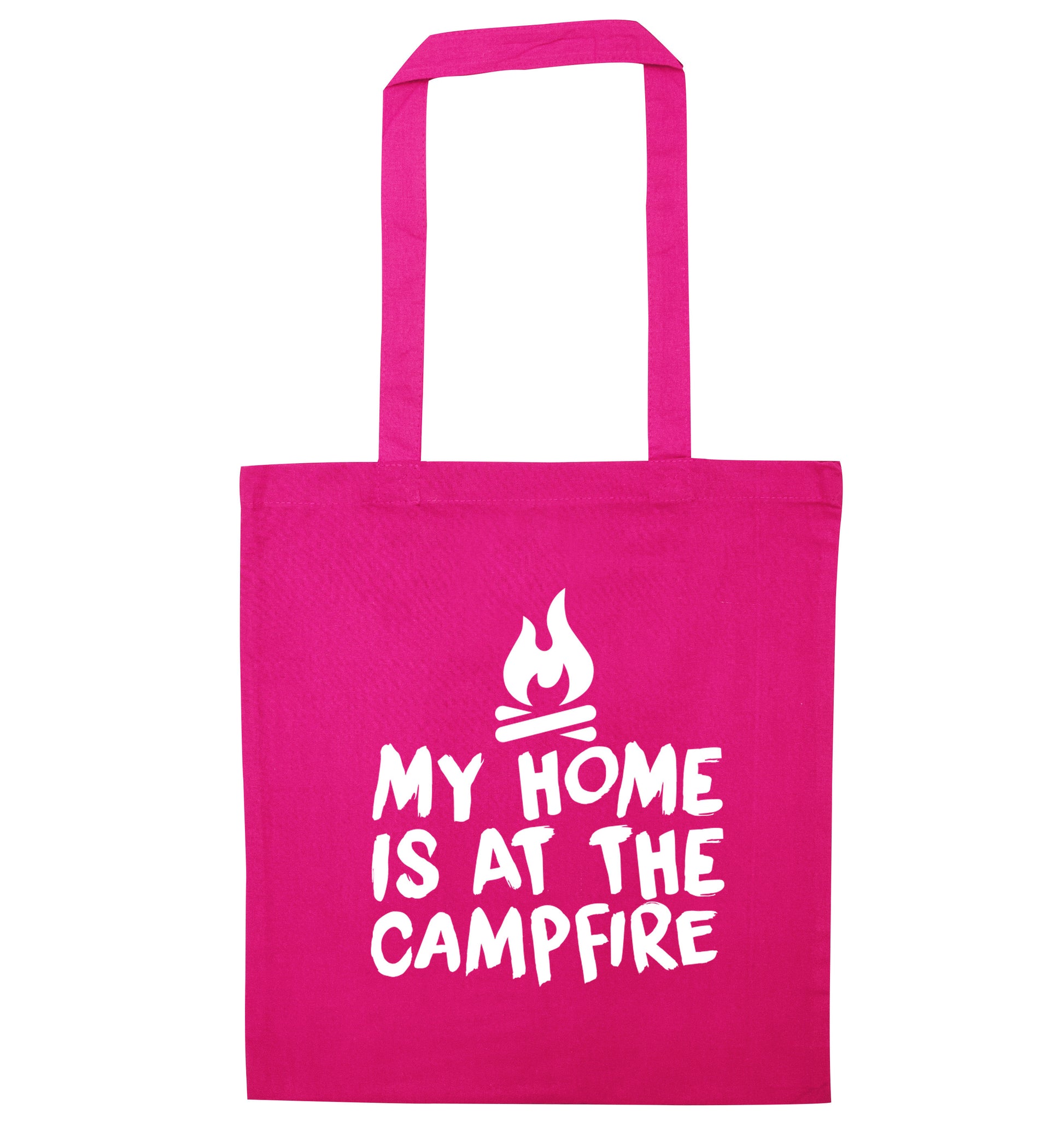 My home is at the campfire pink tote bag