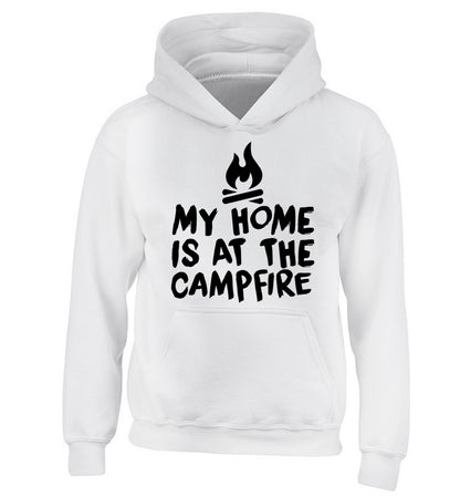My home is at the campfire children's white hoodie 12-14 Years