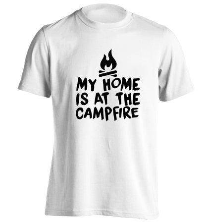 My home is at the campfire adults unisex white Tshirt 2XL