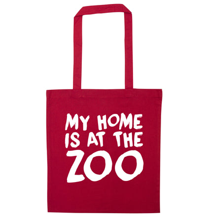 My home is at the zoo red tote bag