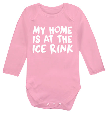 My home is at the ice rink Baby Vest long sleeved pale pink 6-12 months