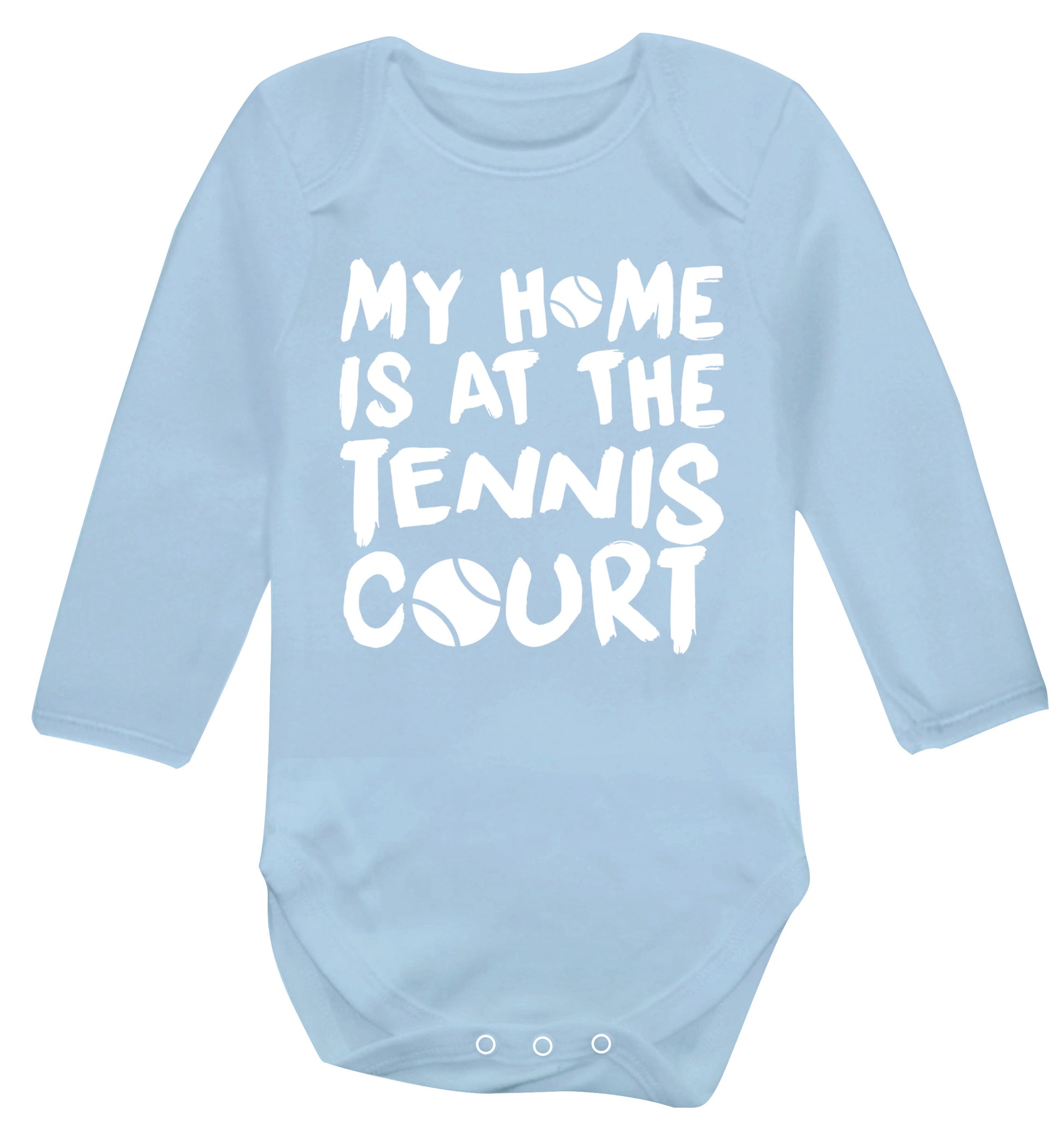 My home is at the tennis court Baby Vest long sleeved pale blue 6-12 months