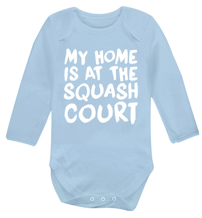 My home is at the squash court Baby Vest long sleeved pale blue 6-12 months