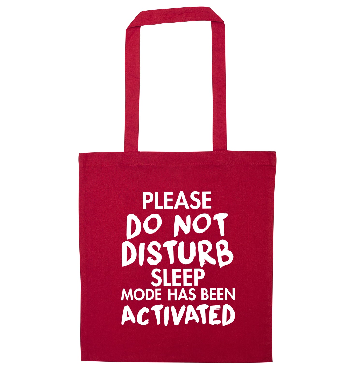 Please do not disturb sleeping mode has been activated red tote bag