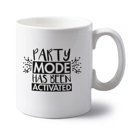 Please do not disturb party mode has been activated left handed white ceramic mug 