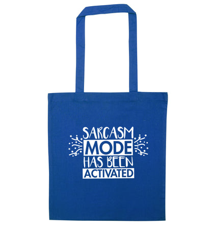 Sarcarsm mode has been activated blue tote bag