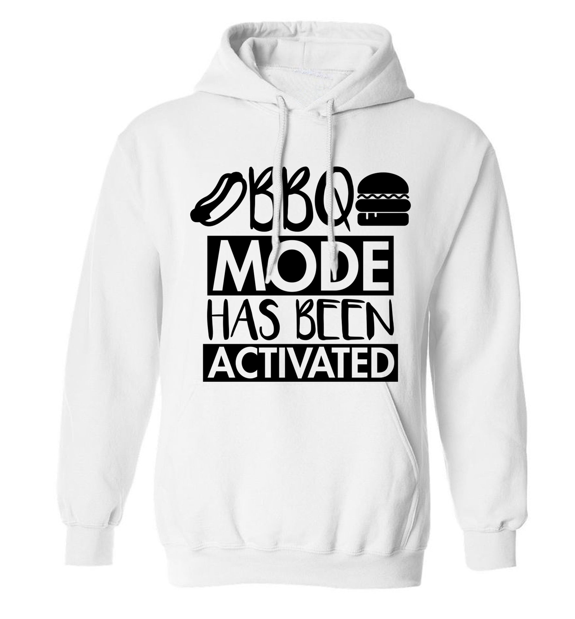 Bbq mode has been activated adults unisex white hoodie 2XL