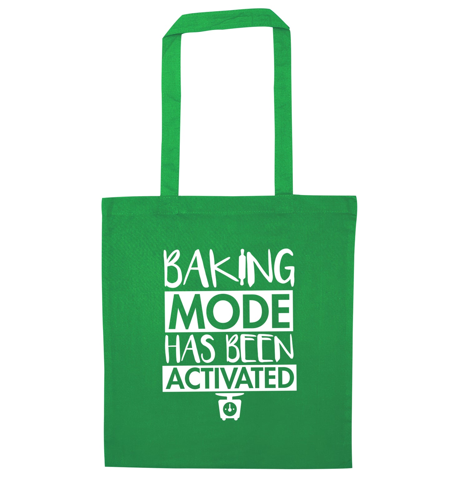 Baking mode has been activated green tote bag