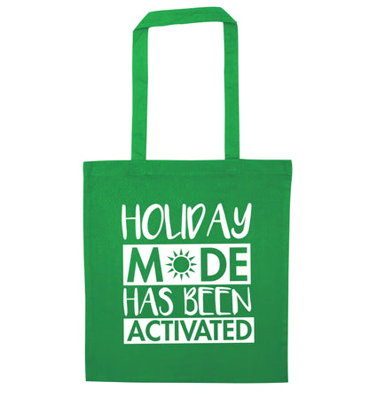 Holiday mode has been activated green tote bag