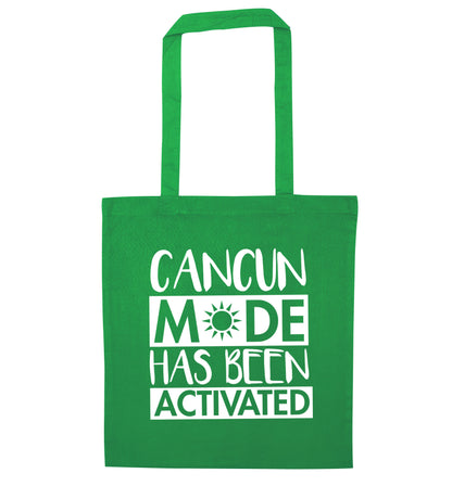 Cancun mode has been activated green tote bag