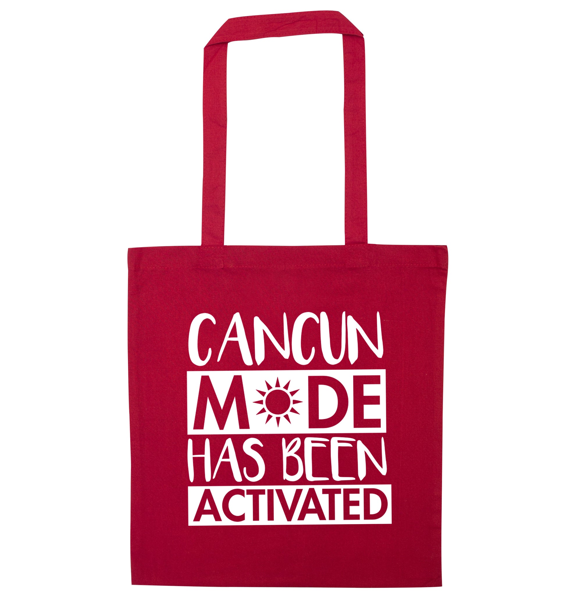 Cancun mode has been activated red tote bag