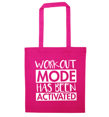Workout mode has been activated pink tote bag