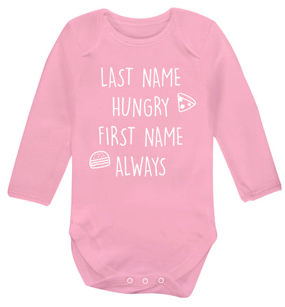 First name hungry, last name always Baby Vest long sleeved pale pink 6-12 months