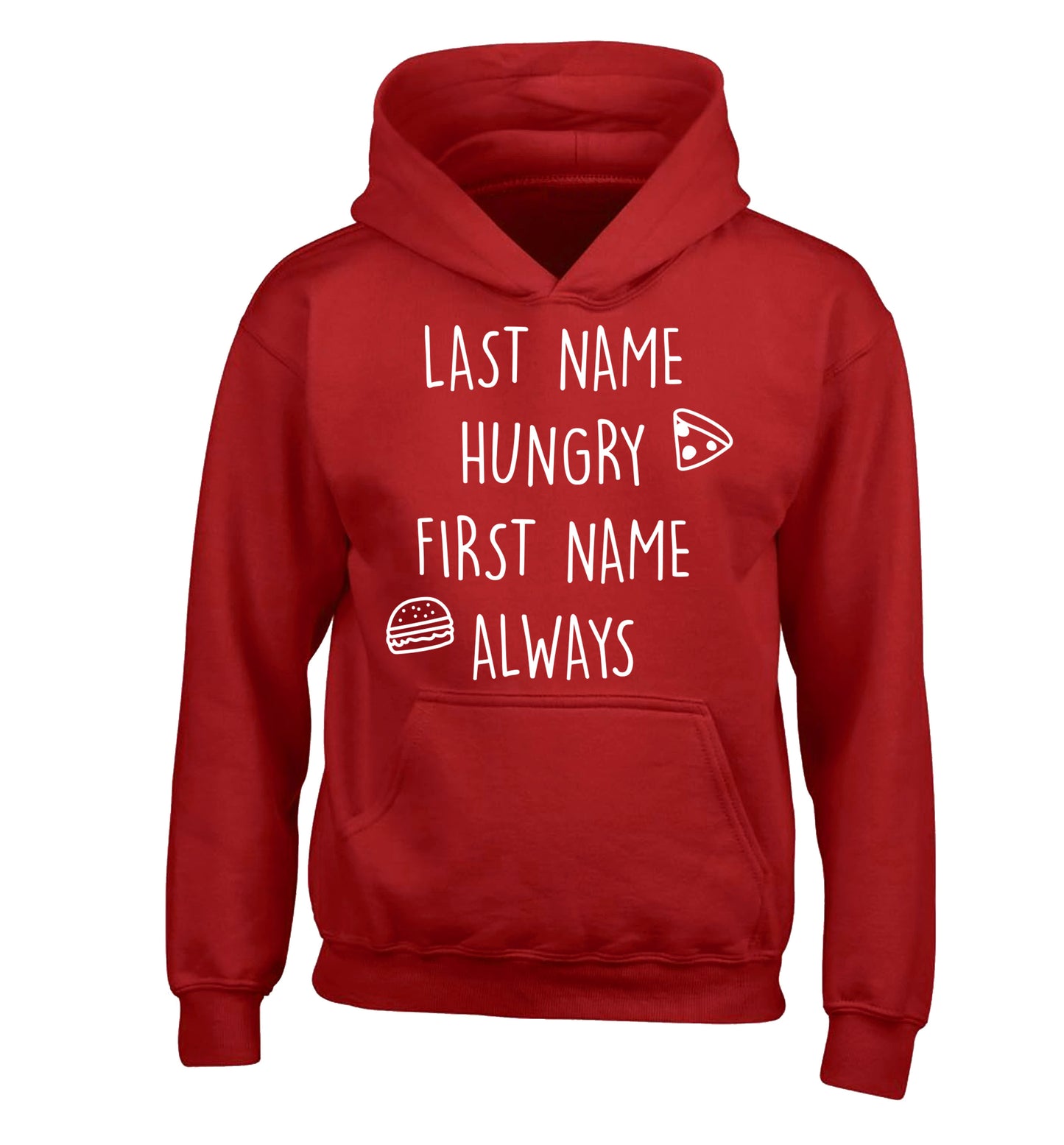 First name hungry, last name always children's red hoodie 12-14 Years
