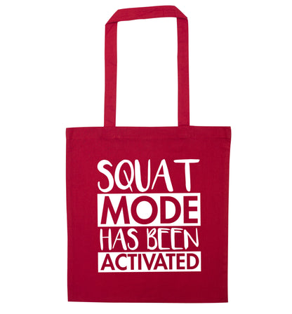 Squat mode activated red tote bag