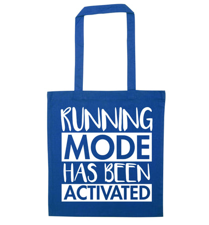 Running mode has been activated blue tote bag