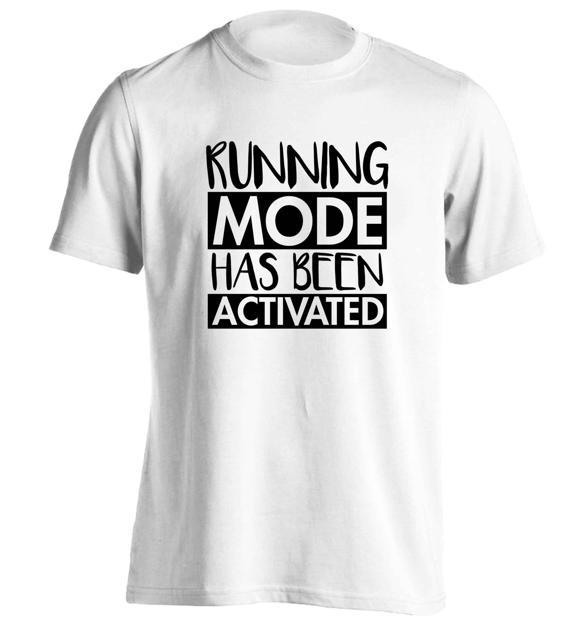 Running mode has been activated adults unisex white Tshirt 2XL