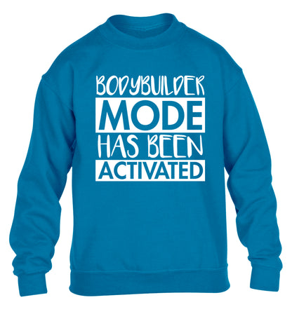 Bodybuilder mode activated children's blue sweater 12-14 Years