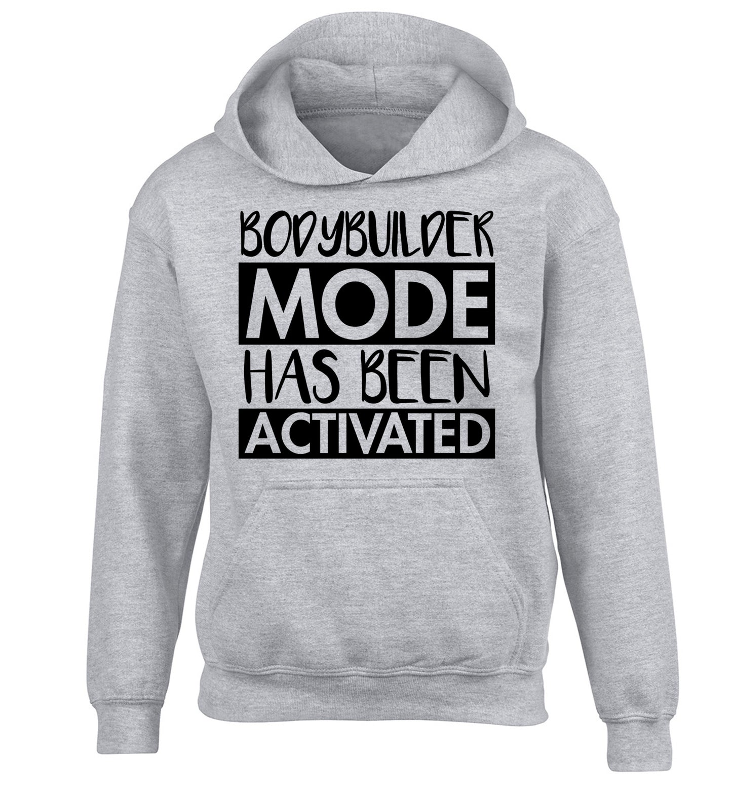 Bodybuilder mode activated children's grey hoodie 12-14 Years